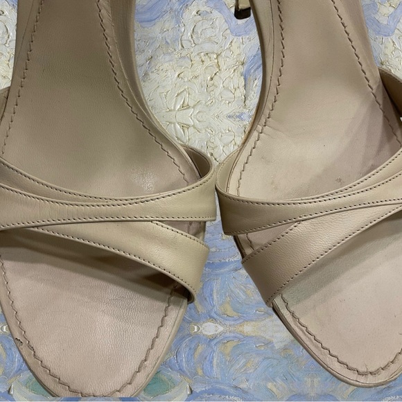 Gunmetal Nude Leather Sandals, Back Ankle Strap. 3.5” heel, Goes w/ all, Sz 8.5 - Picture 3 of 14